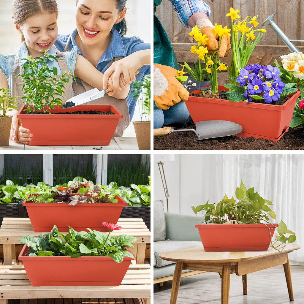 Window Box Planter, 7 Pack Plastic Vegetable Flower Planters Boxes