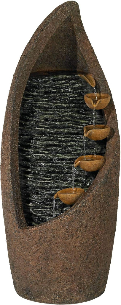Nathan Cascade 34 1/2" High Large Rustic Indoor Outdoor Decor Faux Stone Floor Fountain with Light LED Standing
