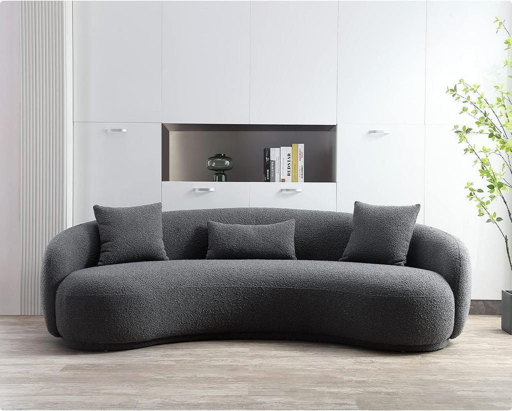 Mid Century Modern Curved Living Room Sofa, 4-Seat Boucle Fabric Couch , Grey