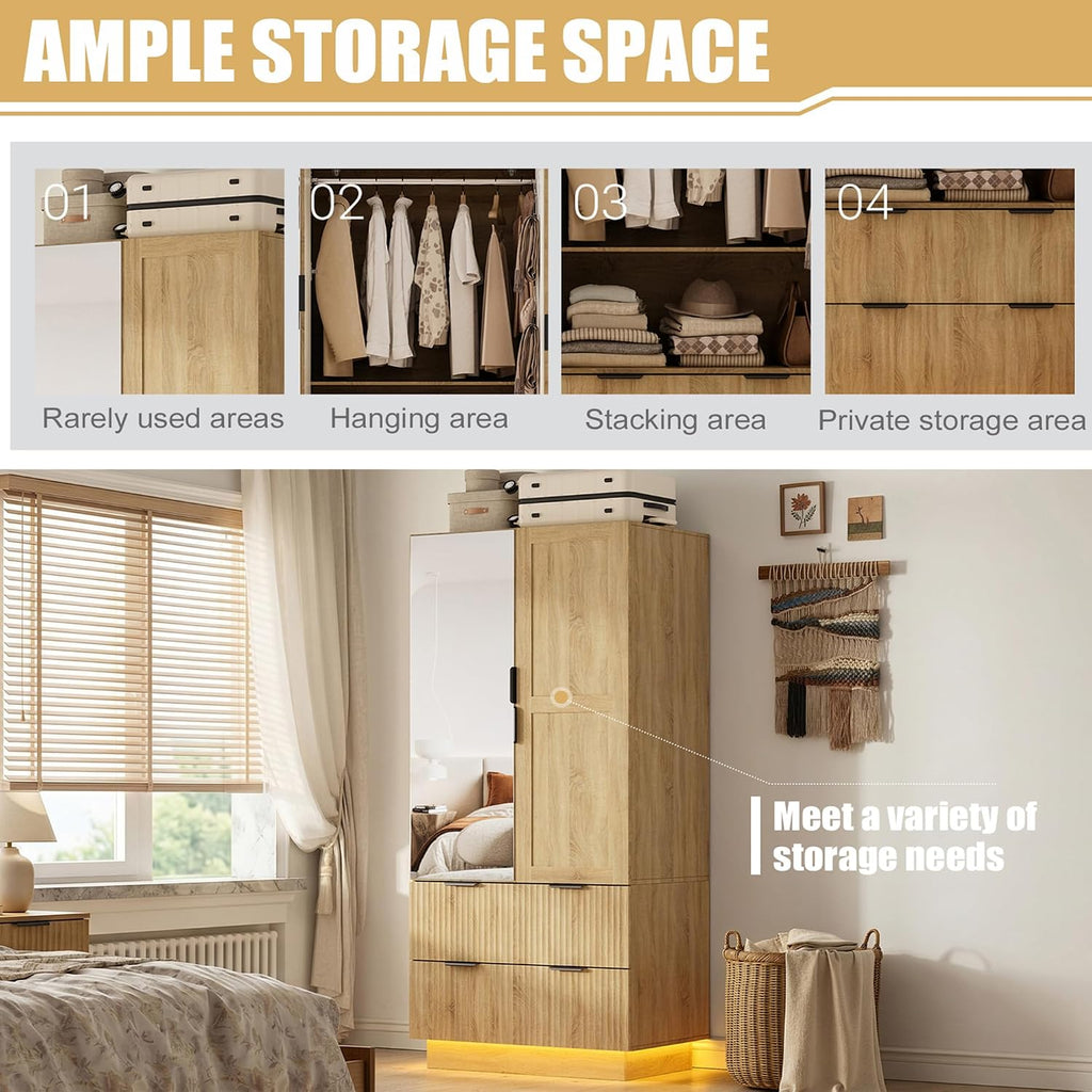 6 Doors Armoire Wardrobe Closet, 94.5"W Armoire with 3 Pegboards | Armoires and Wardrobes with 6 Drawers, 3 Mirrors