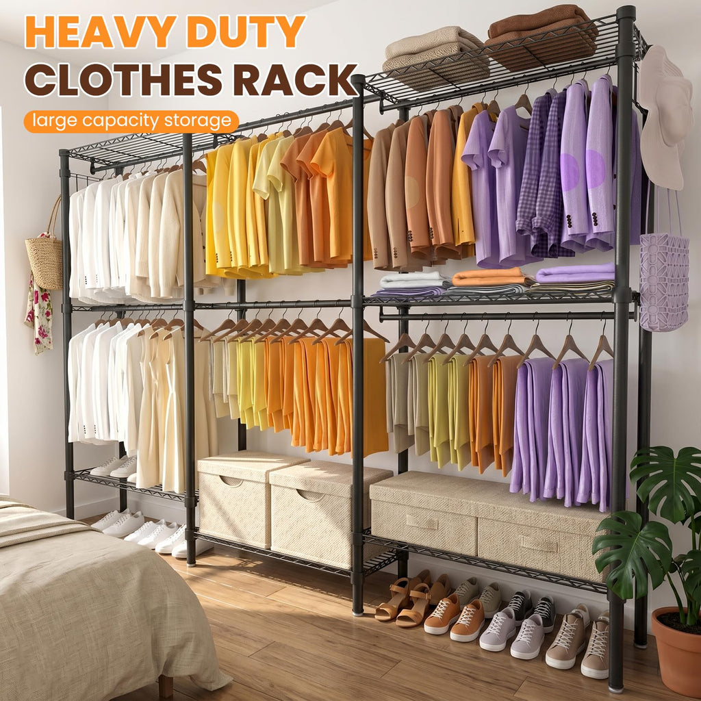Heavy Duty Clothes Rack, Portable Closets with 6 Rods & 6 Shelves