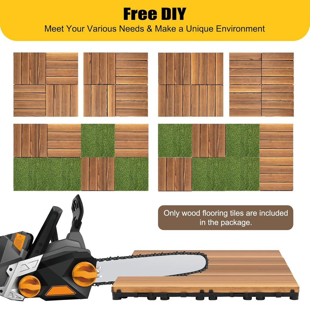 36 PCS Decking, 12"x12" Hardwood Deck Tiles DIY Easy Install Waterproof, Non-Slip, All-Weather Decking