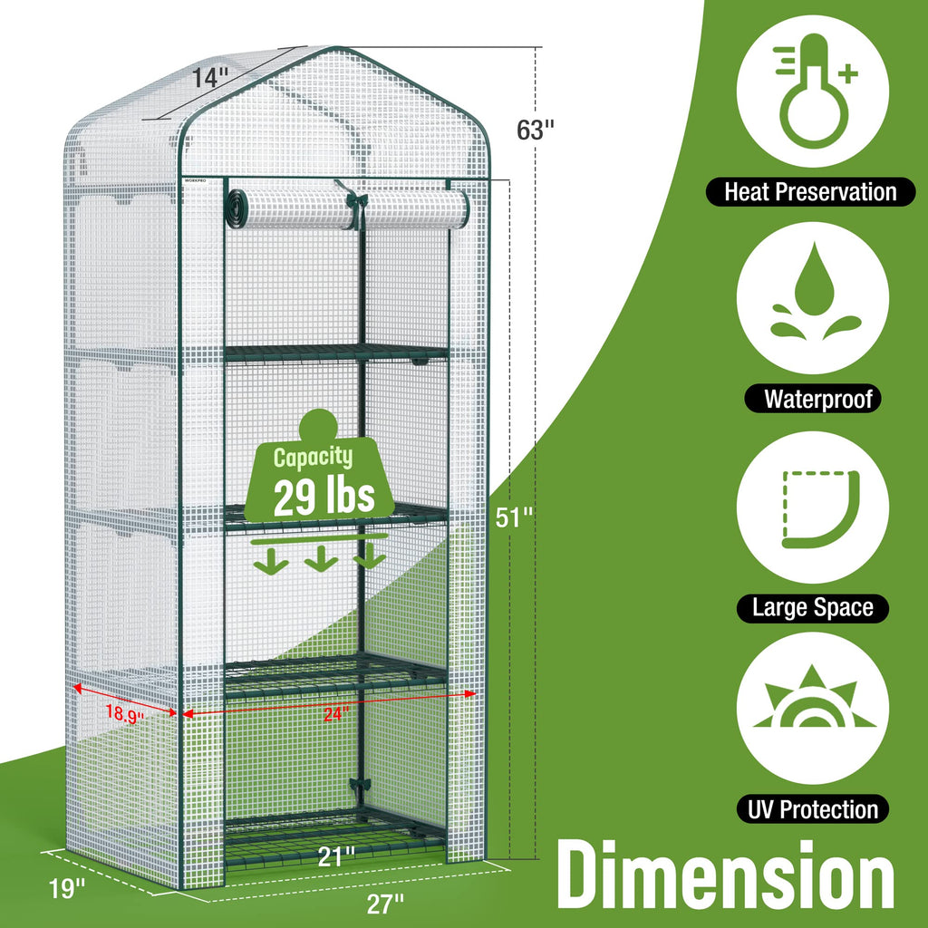 Mini Greenhouse, 4-Tier Portable Small Greenhouses (27"x 19"x 63")