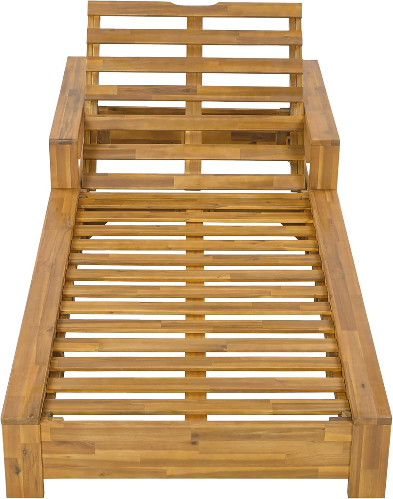 Acacia Wood Chaise Lounge Chair Outdoor, Solid Wood Patio Chaise Lounge, Adjustable Backrest Sun Lounger