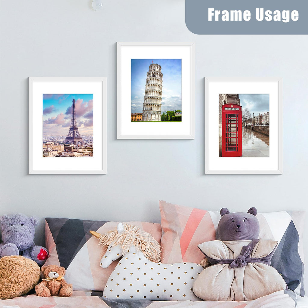 11x14 Picture Frame White Set of 6, Display Pictures 8x10 with Mat or 11x14 without Mat, Photo Frames for Wall