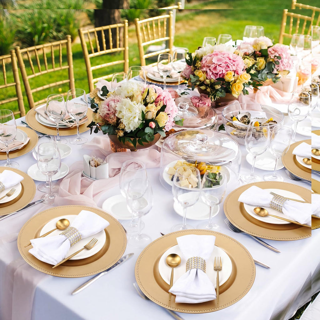 48 Pcs Charger Plates Set, Bulk 24 Plastic Plate Chargers with 24 Napkin Rings, 13 Inch Round Dinner Chargers for