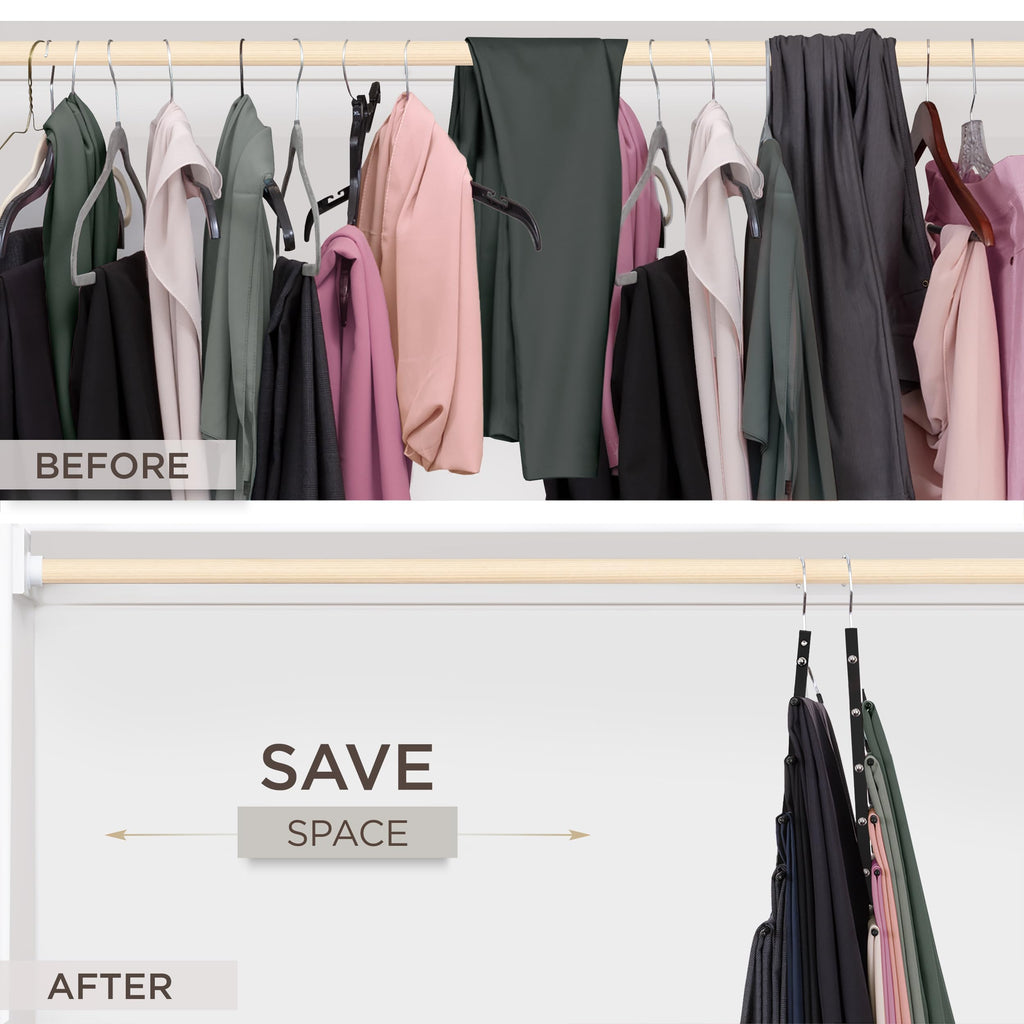 Pants Hangers Space Saving - 4 Pack European Beechwood Scarf and Jean Hangers - Closet Organizer and Space Saver Pant