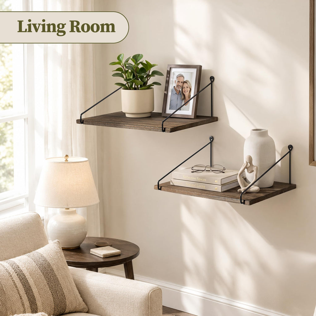 12 inch Deep Floating Shelves for Wall, Wide Shelf, Rustic Dark Brown