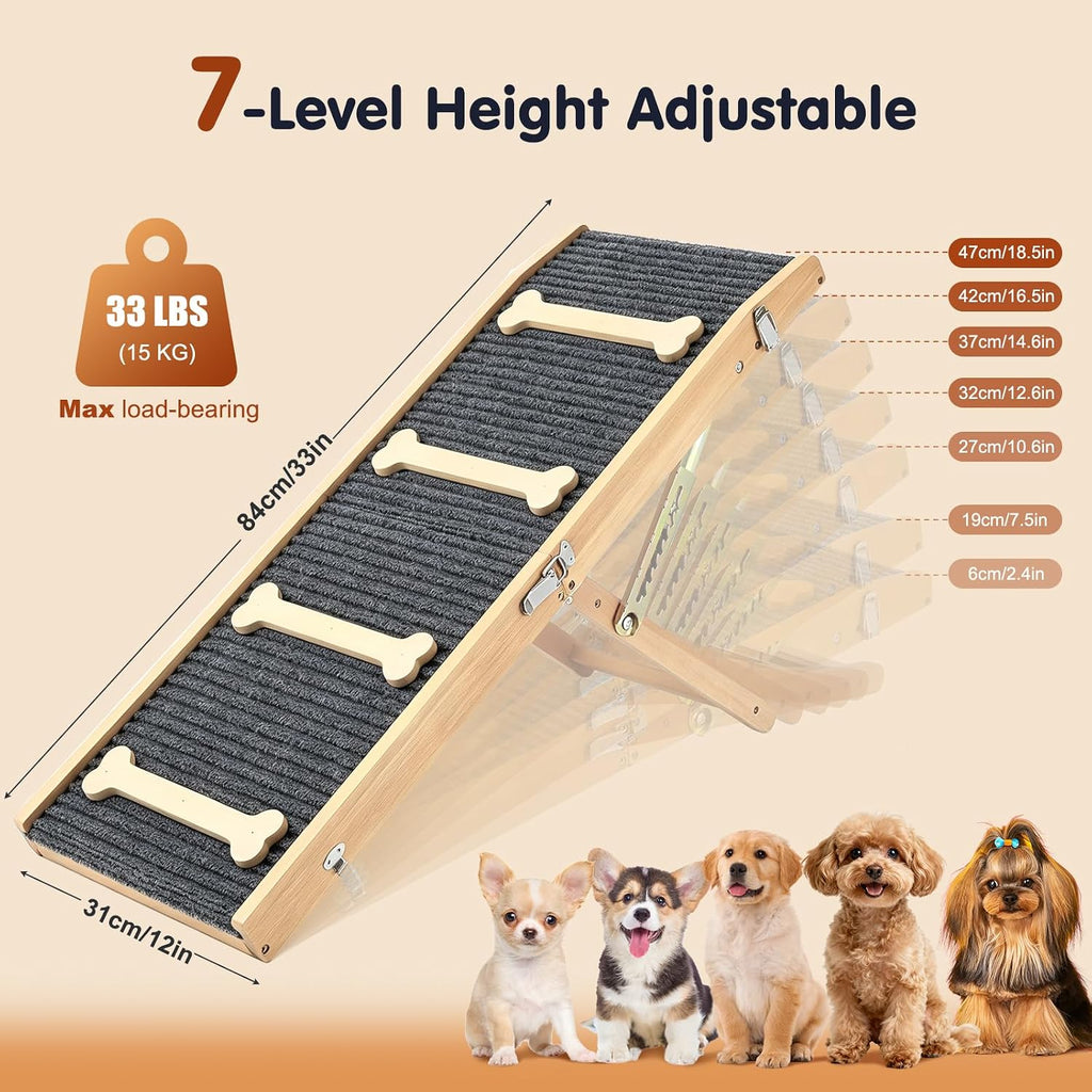 Foldable Dog Ramp for Couch with 7 Ajustable Height Portable