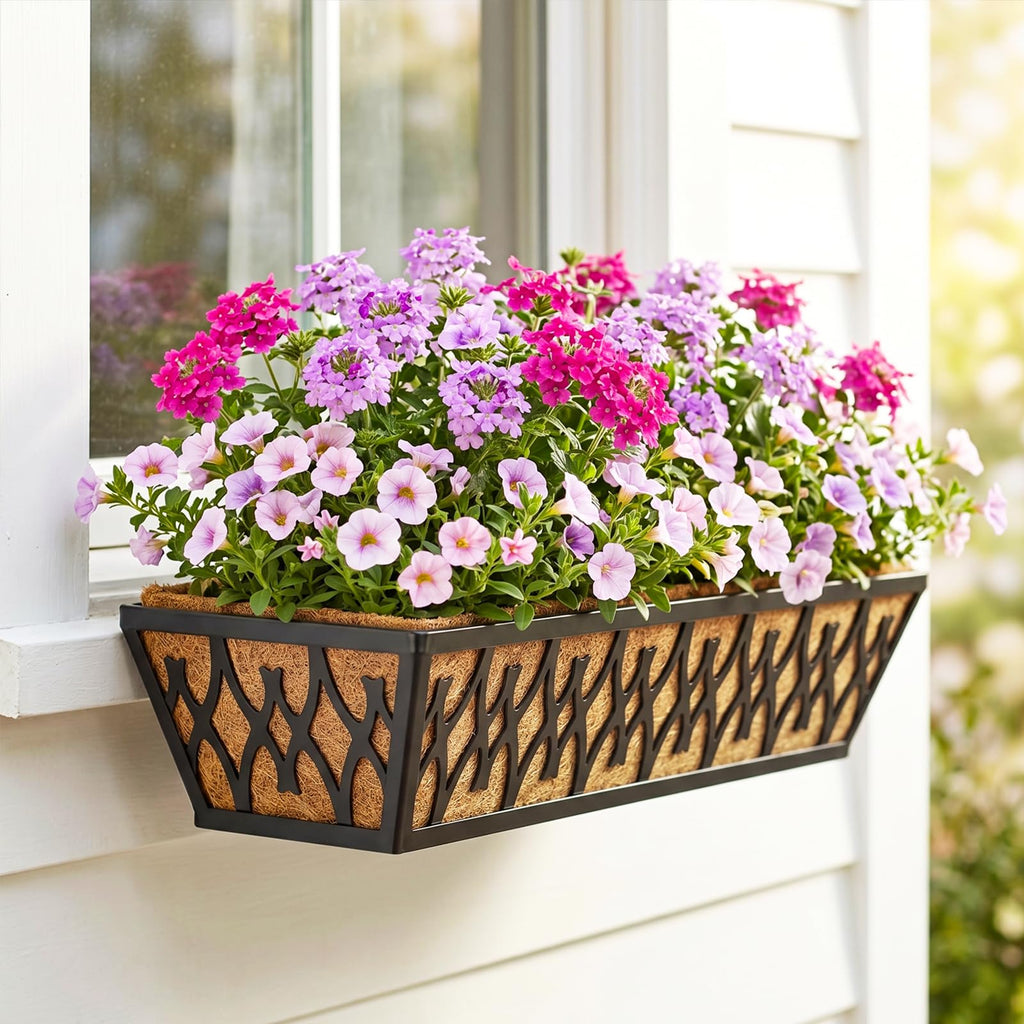 2 Pack 24 Inch Window Boxes Planters Railing Planter Box with Adjustable Brackets for Porch Fence Patio Balcony