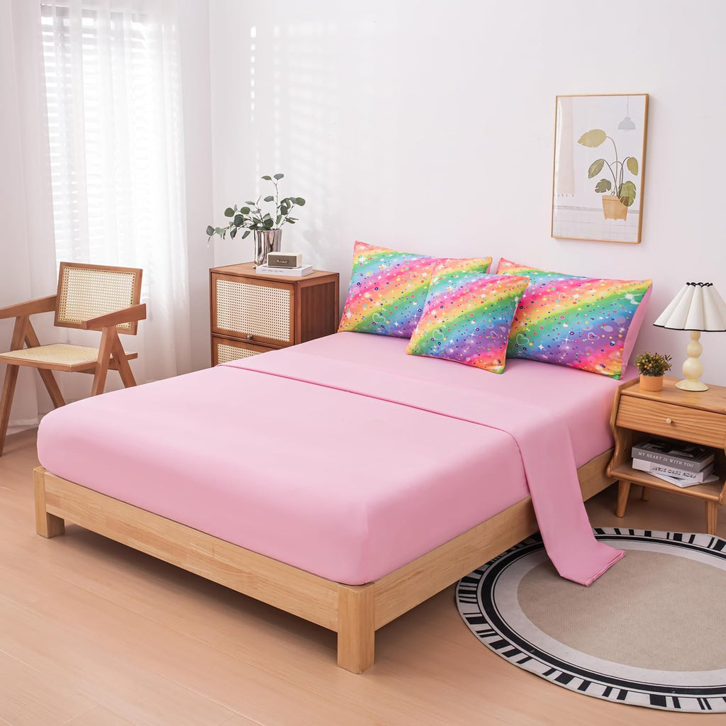 6 Pcs Girls Twin Comforter Set, Colorful Rainbow Galaxy Bedding Sets, Twin Bedding Sets for Girls Kids with 1