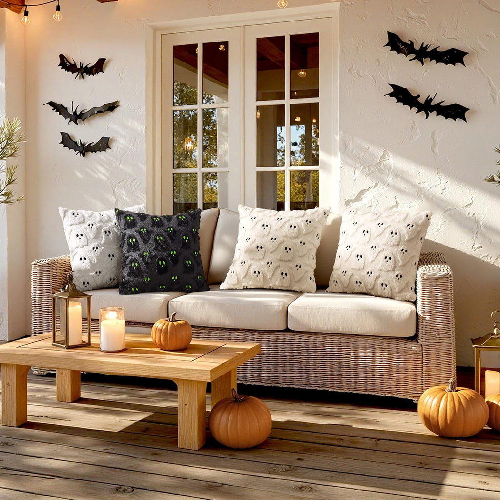 Black Halloween Pillow Covers Cute Ghost Decor Set of 2 18x18