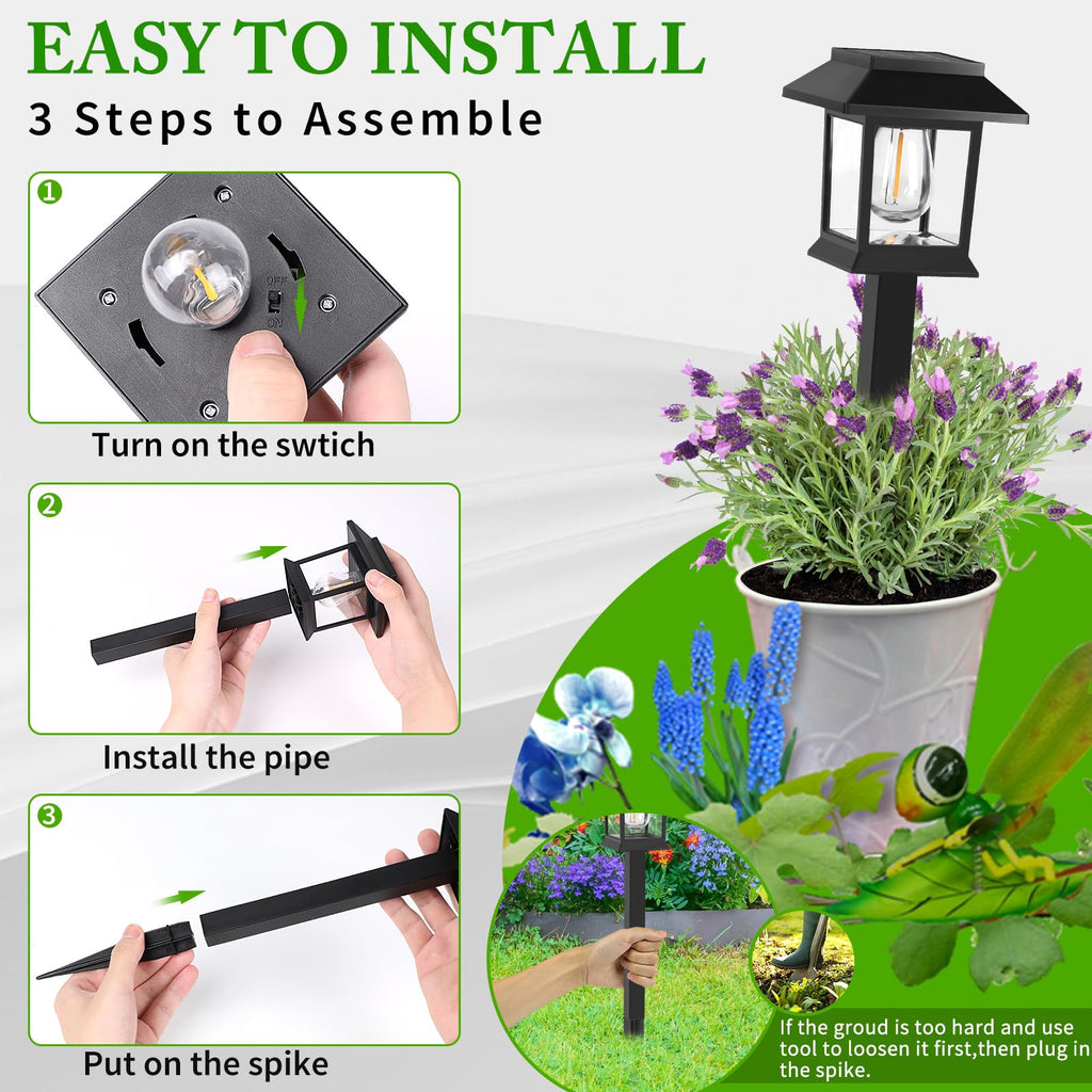 Solar Lights Outdoor, 6 Pack Waterproof Auto On/Off Solar Pathway Lights for Garden, Landscape, Path, Yard, Patio