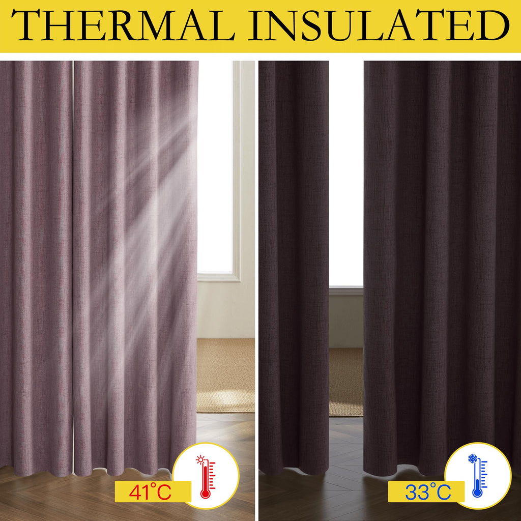 Chaise Mauve Vintage Linen 100% Blackout Curtains, Thermal Insulated Curtains 95" Long, Noise Reducing Window