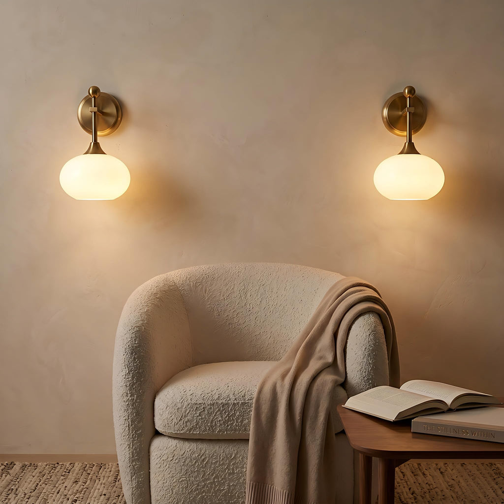 Battery-Operated Modern Brass Wall Sconce Set of 2, Wireless Rechargeable Wall Light with Remote Control, Milk Glass