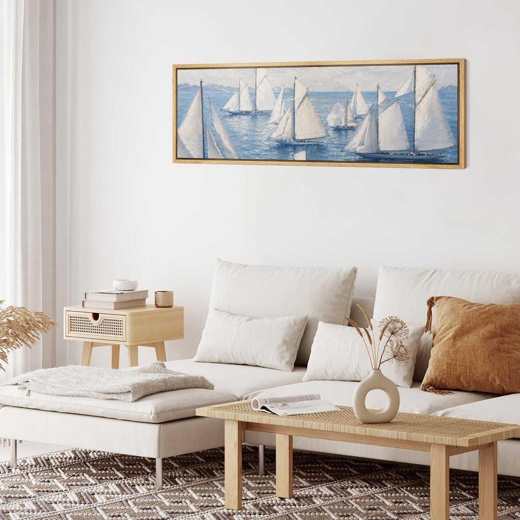 Large Framed Canvas Print Wall Art Vintage Sailboat Regatta Nautical Antique Retro Fine Art Illustrations Decorative