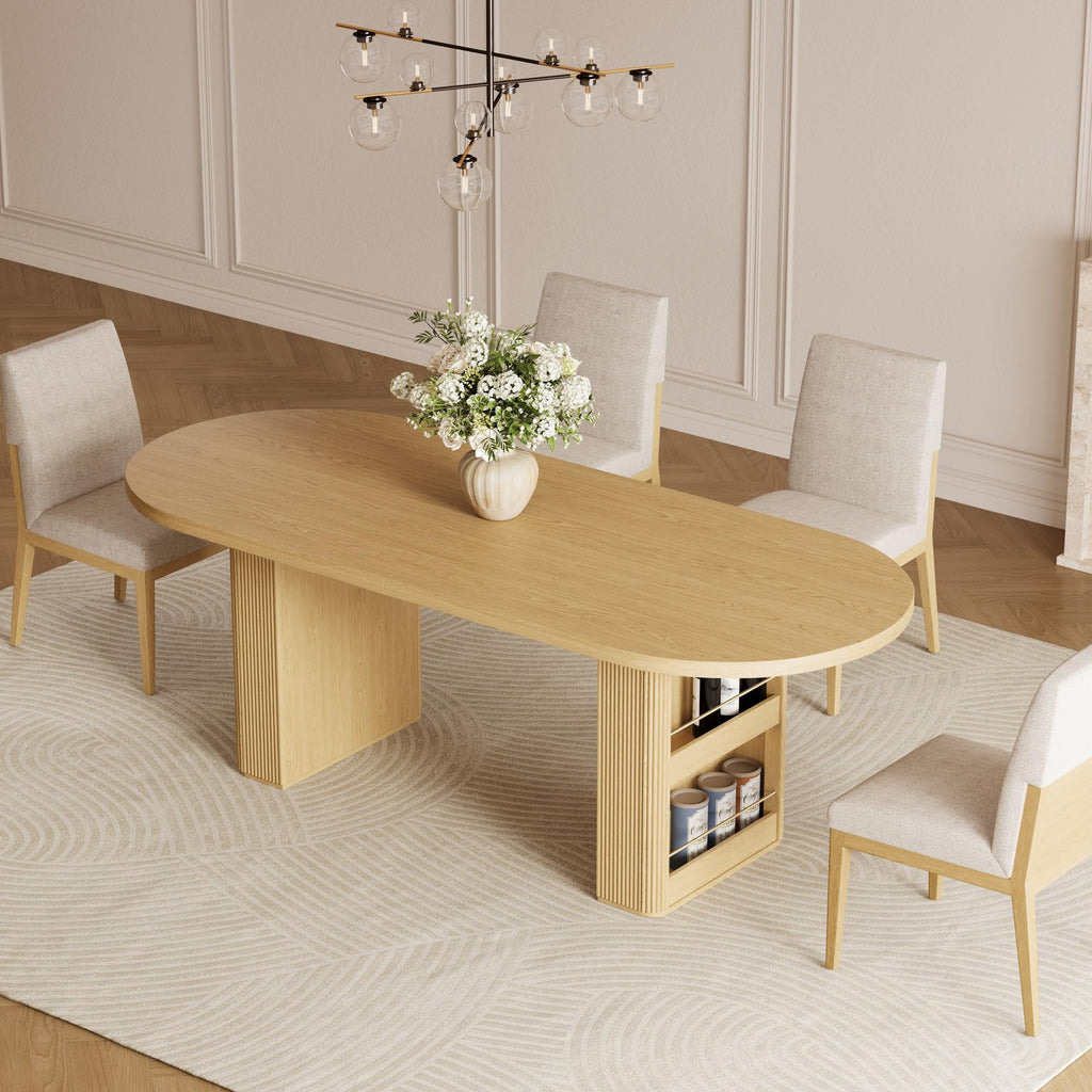 63"-86" Extendable Dining Table for 4-10, Oval Extendable Kitchen Table with Fluted Base, Modern Dining Room Table