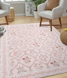 5x7 Washable Floral Boho Area Rug, Ultra Thin Non-Slip Carpet for Kids Room Nursery Pink