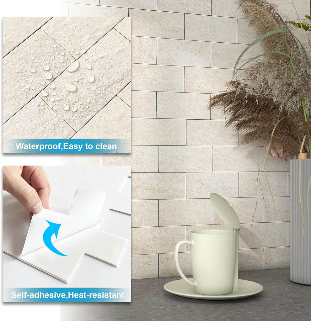 Marble Peel Stick Backsplash Tile Kitchen Rustic Beige 10pcs