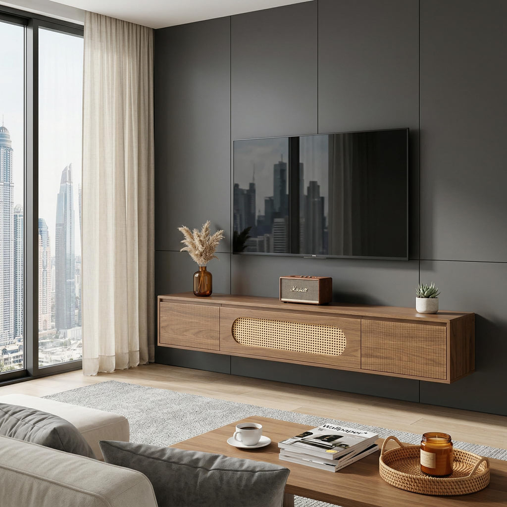 71'' Floating TV Stand Wall Mounted, Large Floating TV Stand, Fluted Floating Shelf for Under TV, Modern Media