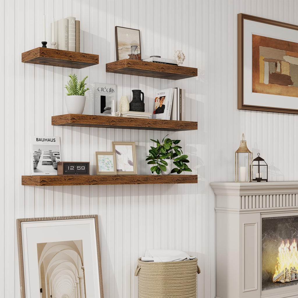 9.25in Depth 32in Floating Shelves, 32x9.25x1.4, Rustic Brown, Set of 2