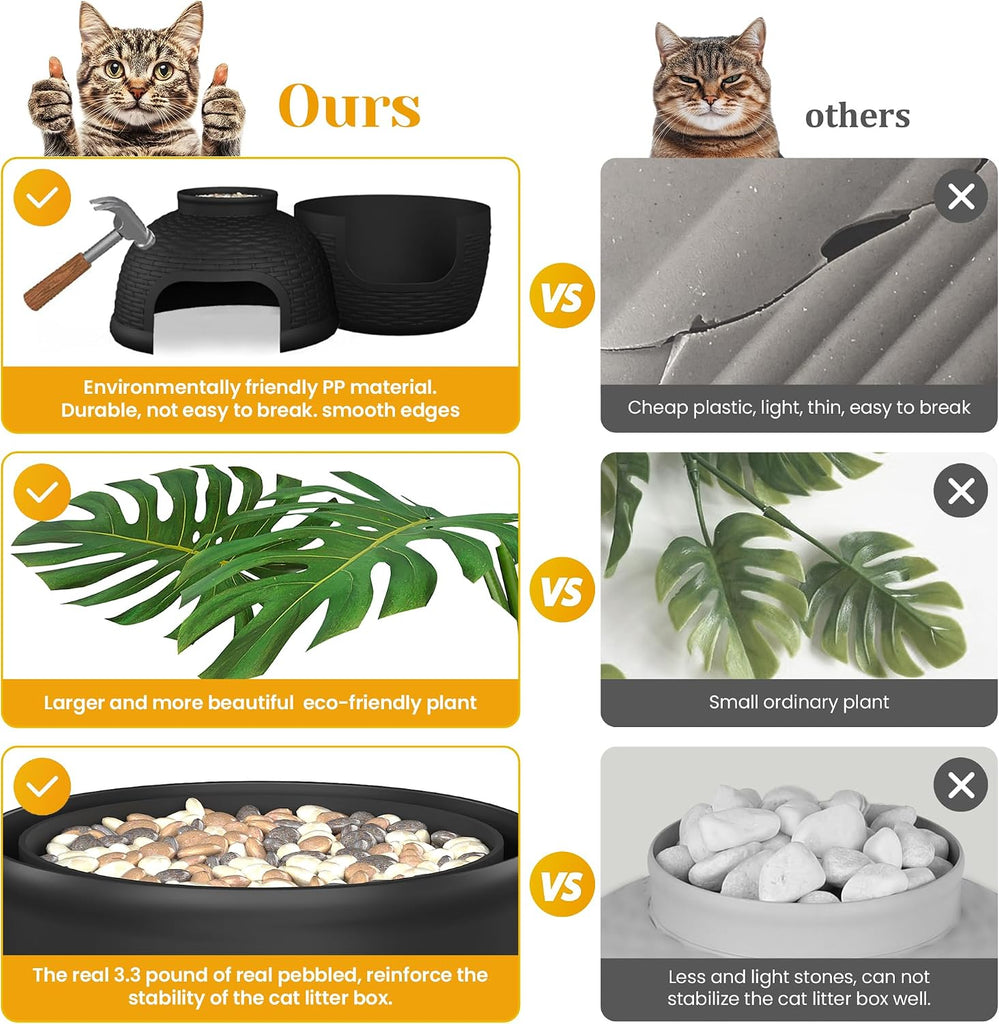 Large Cat Litter Box, Hidden Litter Box with Faux Plant, Heavy Duty Litterbox Enclosure Furniture with Rattan