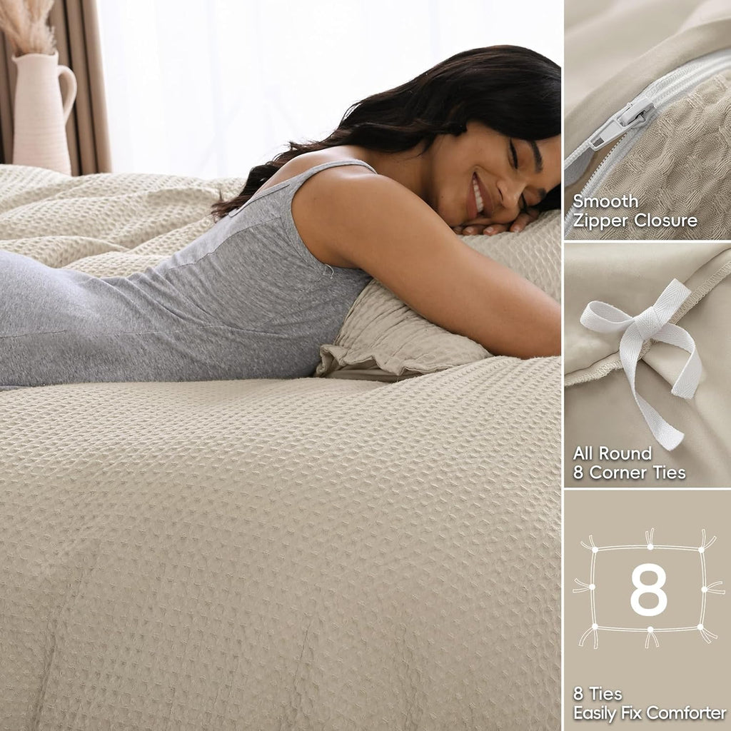 Waffle Weave Duvet Cover Set Queen,Soft Breathable 3pcs Comforter Cover Set with 2 Pillowcases,Textured Home Decor