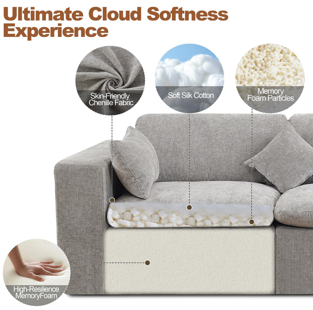 146''Cloud Boneless Sectional Couch, Modular Sectional Sofa Deep Seat, Oversized Upholstered Convertible Comfy 8