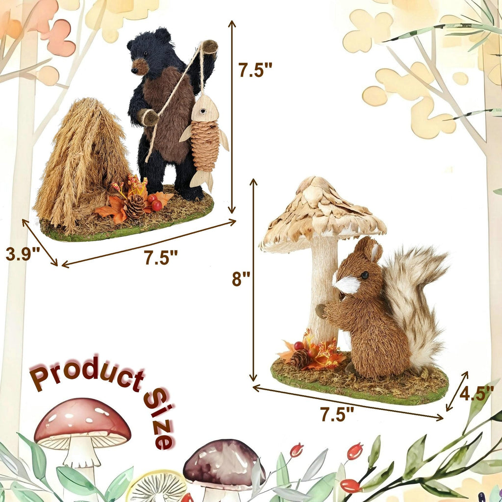 8 Inches Sisal Woodland Animals Fall Tabletop Decor Set of 2