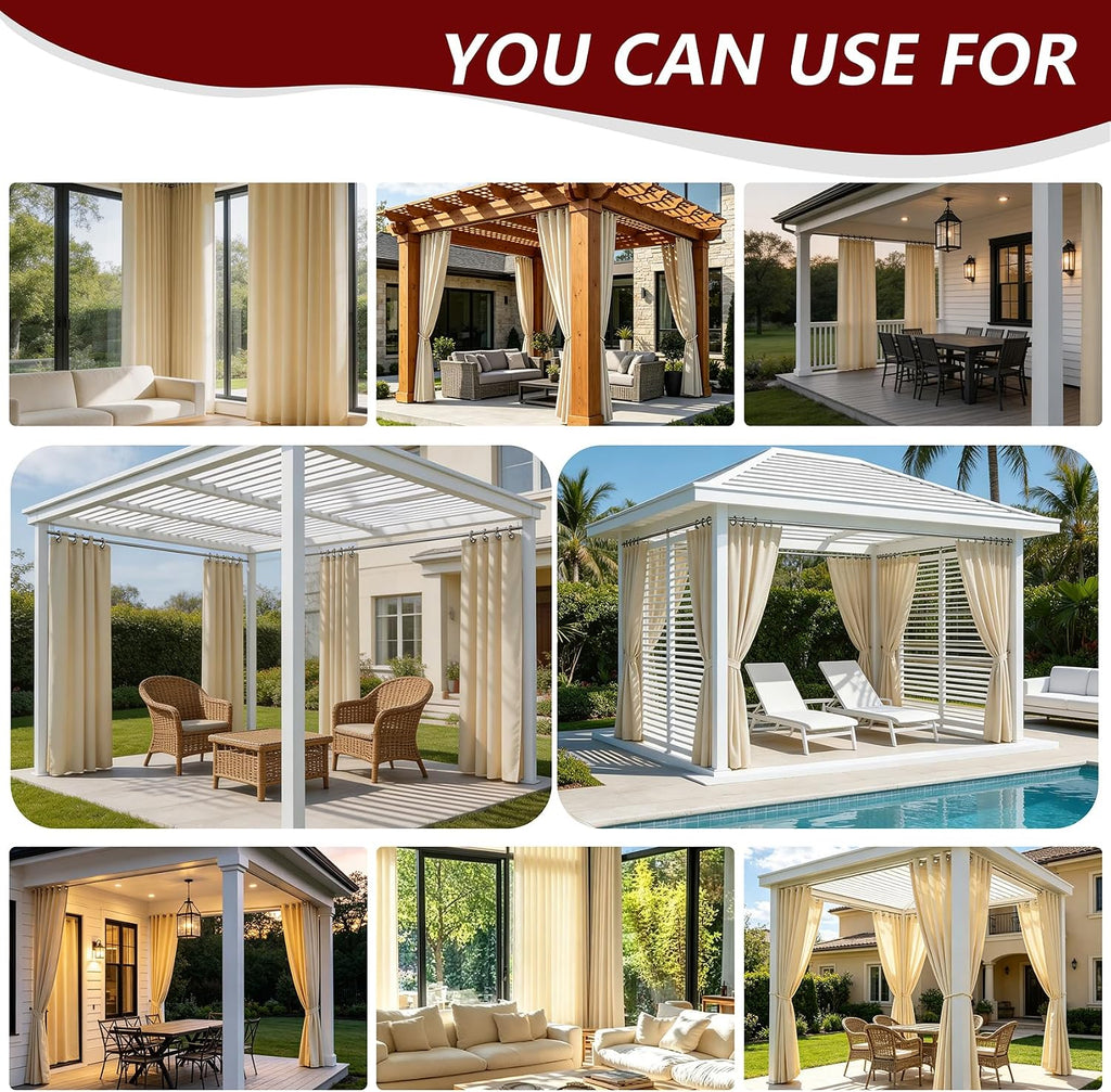 8 Panels Outdoor Curtains Waterproof - 52x84 Inches Silver Blackout Curtains, Polyester Weatherproof Privacy Drapes