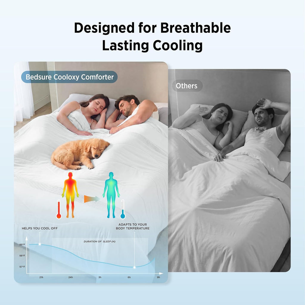 CoolOxy Cooling Comforter Queen - 4X Breathable & Q-Max>0.45 Summer Comforter, Cooling Blankets for Hot Sleepers