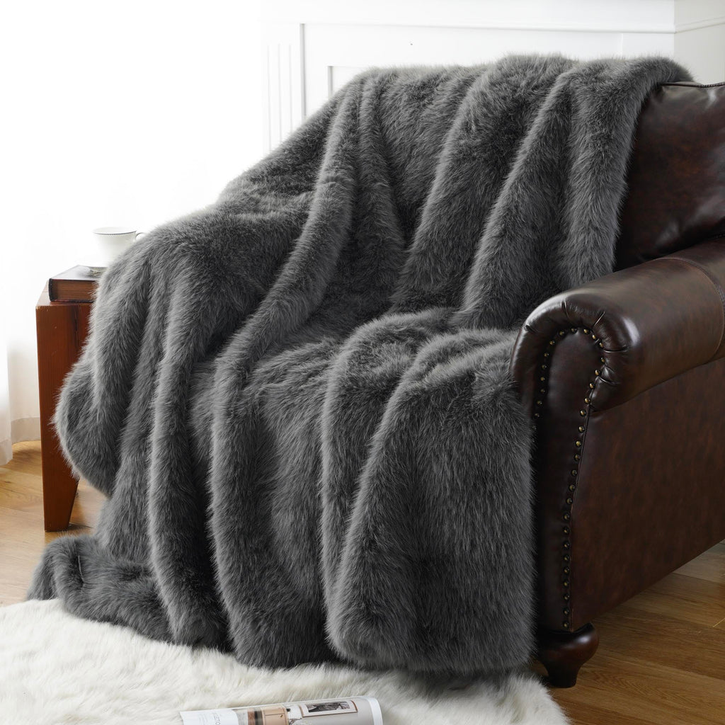 Grey Faux Fur Throw Blanket, Fluffy Grey Fur Blankets, 60"x80"