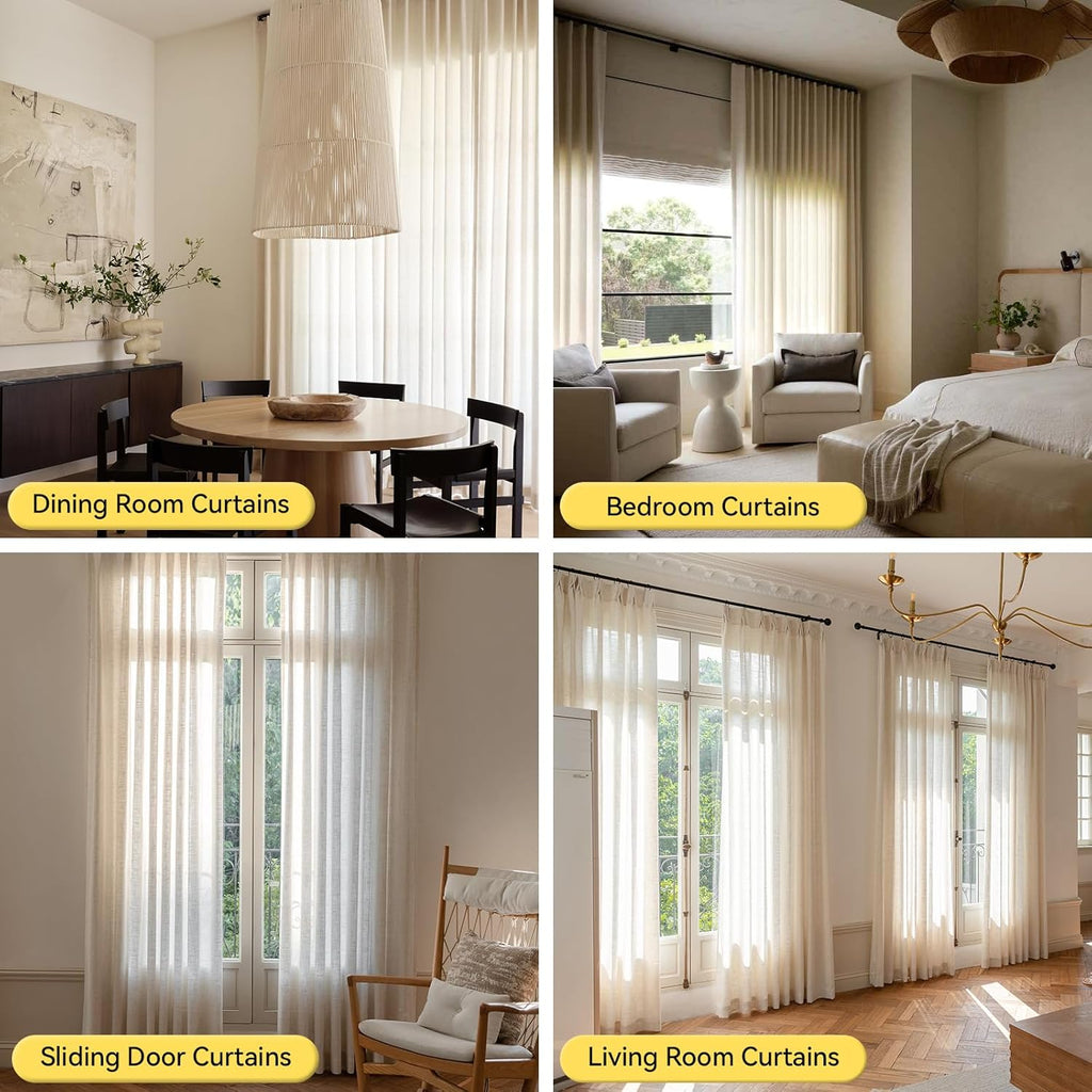 Liz Pinch Pleated Linen Curtains 84 Inches Long - Light Filtering Curtains, Semi Sheer Window Curtains, Luxury Pinch