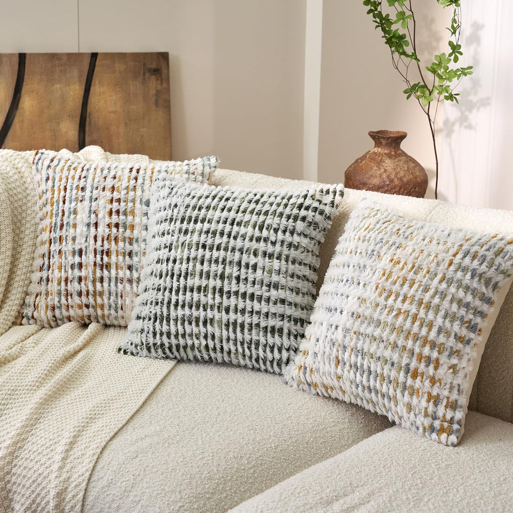 Boho Chenille Tufted Pillow Cover 20 x 20 Inch, Decorative Square Throw Pillow Cover Neutral Pillowcase for Couch