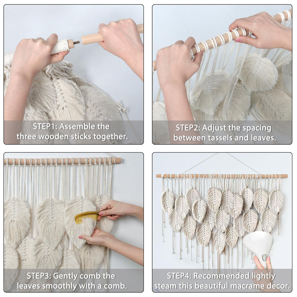 Macrame Wall Hanging Boho Beige Leaf Tapestry Wall Art Home Decor