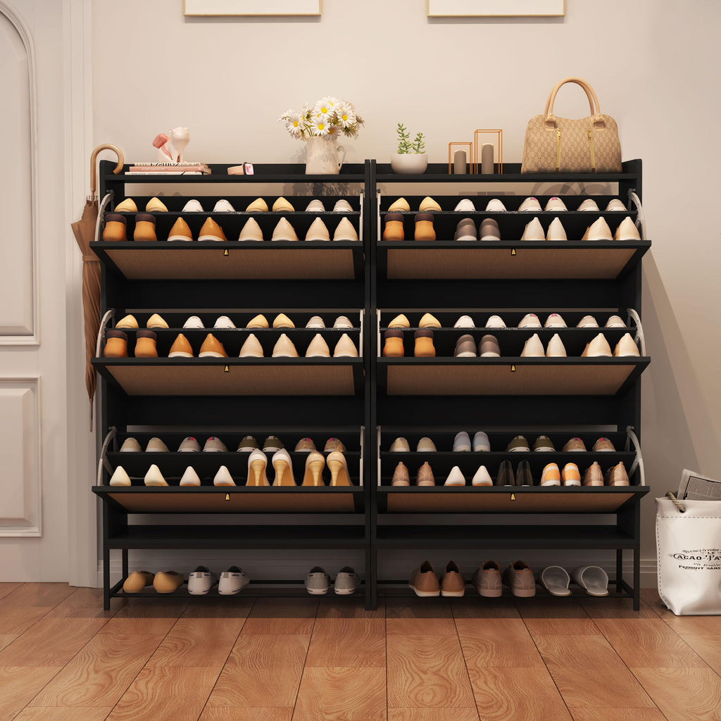 Shoe Cabinet, Shoe Cabinet Freestanding Tipping Bucket Shoe Rack Organizer with 3 Flip Drawers, Modern Entryway