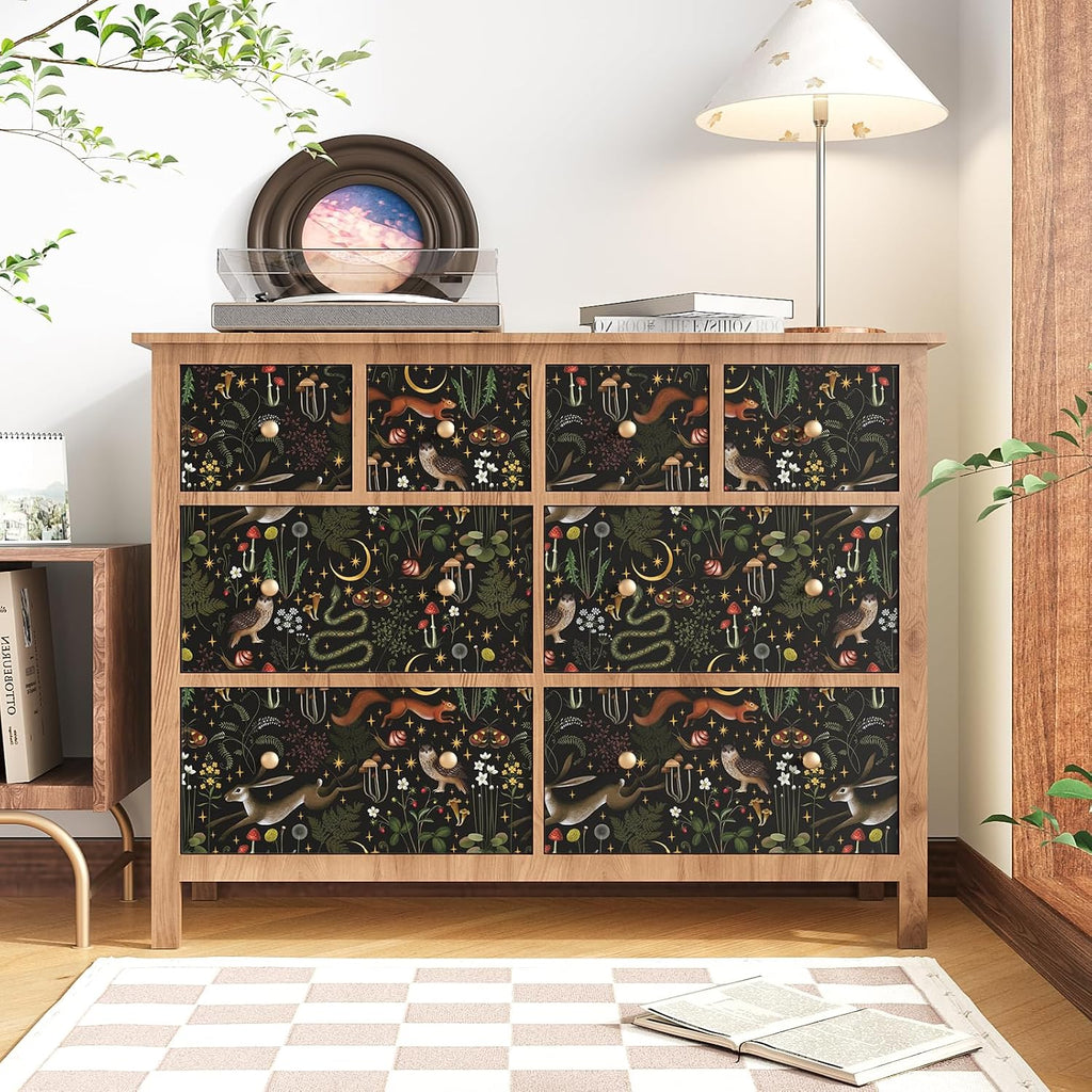 Black Woodland Mushroom Peel and Stick Wallpaper Boho Fairy Forest Wallpaper for Kids Room Nursery 17.7''x354''