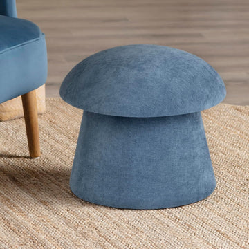 15" Blue Mushroom Ottoman with Storage | Chenille Fabric, Round Foot Rest, Modern Footstool,for Vanity, Bedroom