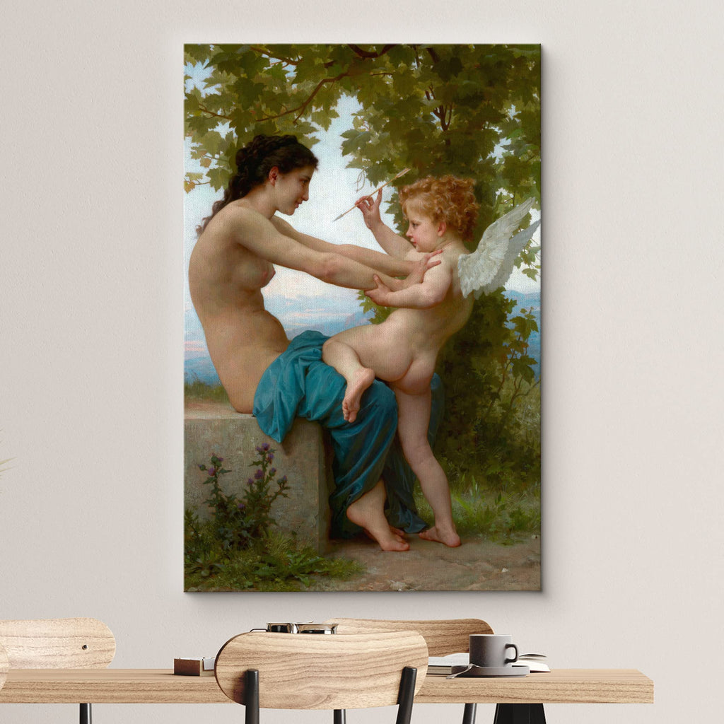 Canvas Print Wall Art Girl Defending Herself Against Eros by Bouguereau Historic Cultural Illustrations Fine Art
