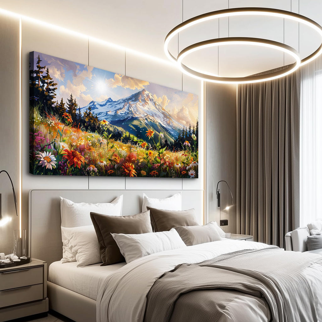 Canvas Wall Art Framed Wall Decor Modern Office Wall Decoration Mountain Flower Landscape Paintings Farmhouse