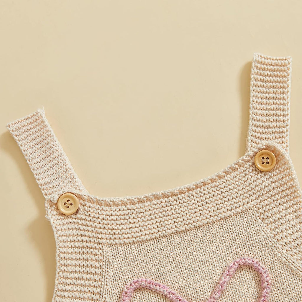 Newborn Baby Girl Clothes Bow Embroidery Romper Sleeveless Knit Romper Jumpsuit Sweater Bodysuit One-Piece Outfit