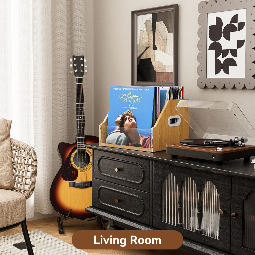 Vinyl Record Storage with Separators, Visible Acrylic & Wooden Crate for Records Holder Storage Box for Vinyl & Album
