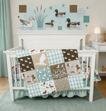 4-Piece Crib Bedding Set for Girls Boys, Baby Crib Bedding Set for Newborn & Infant, Neutral Nursery Bed Set Includes