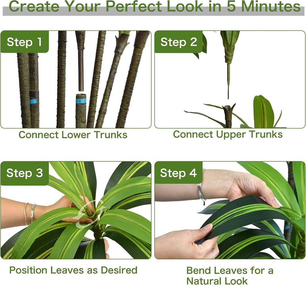 8FT Artificial Dracaena Floor Tree, Large Potted Faux Tropical Plant with Realistic Green Leaves, Tall Indoor
