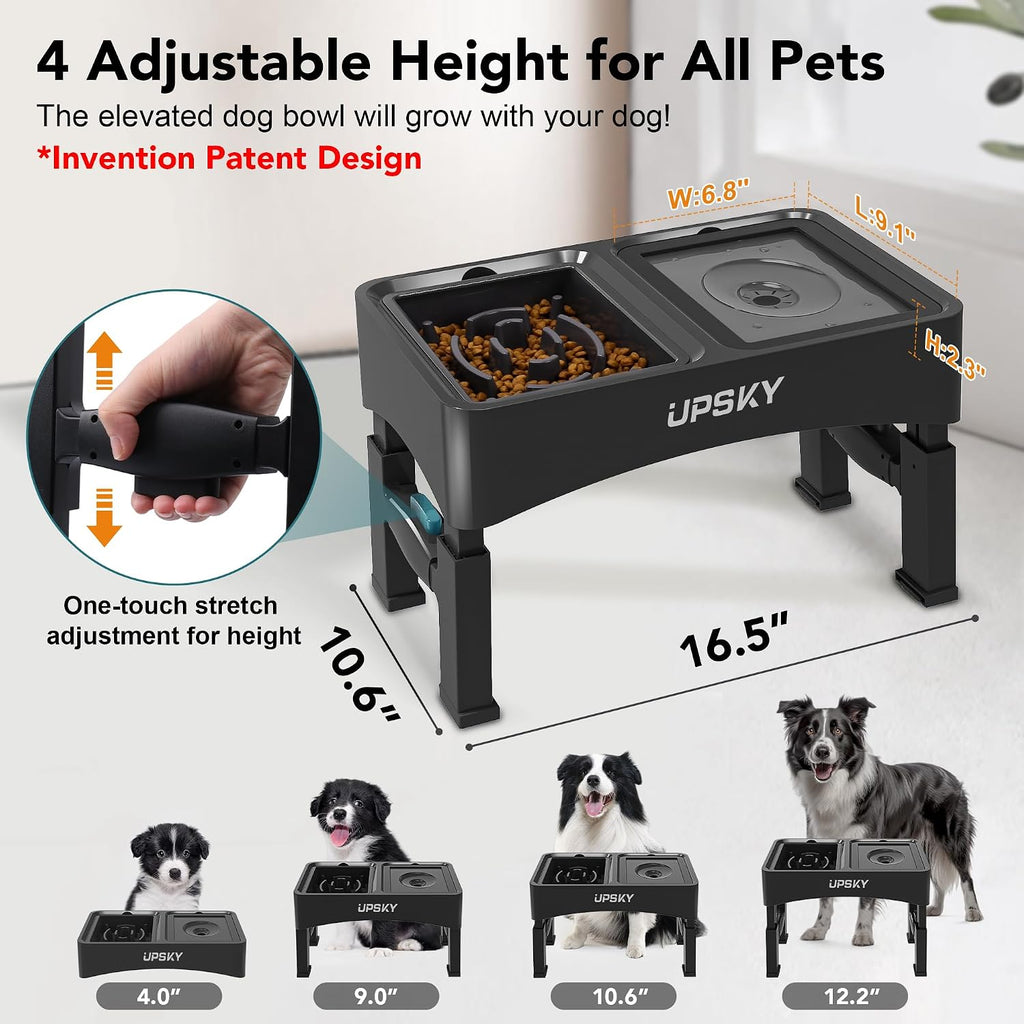2-in-1 Elevated Dog Bowls Set with 4 Height Adjustable Stand, Balck