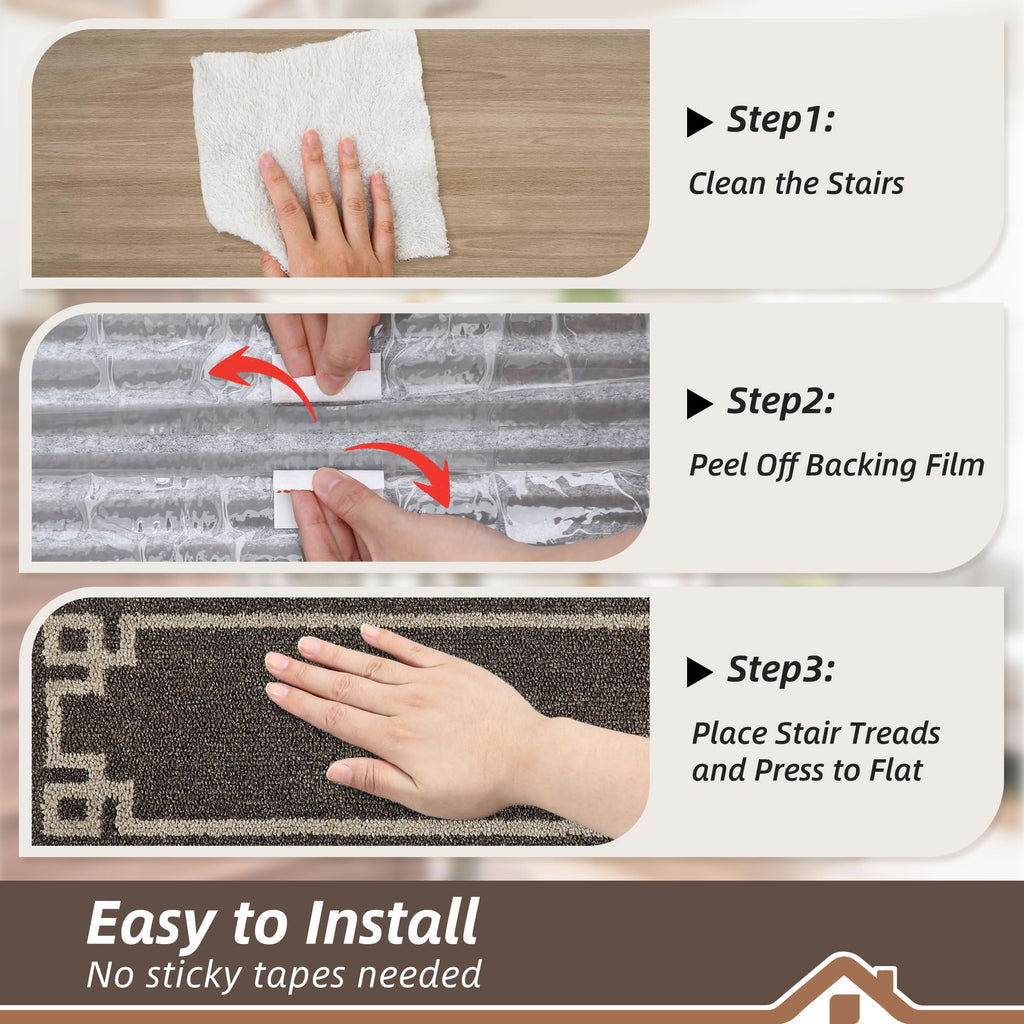 Stair Treads for Wooden Steps Indoor, 9"x28", 15pcs, Brown