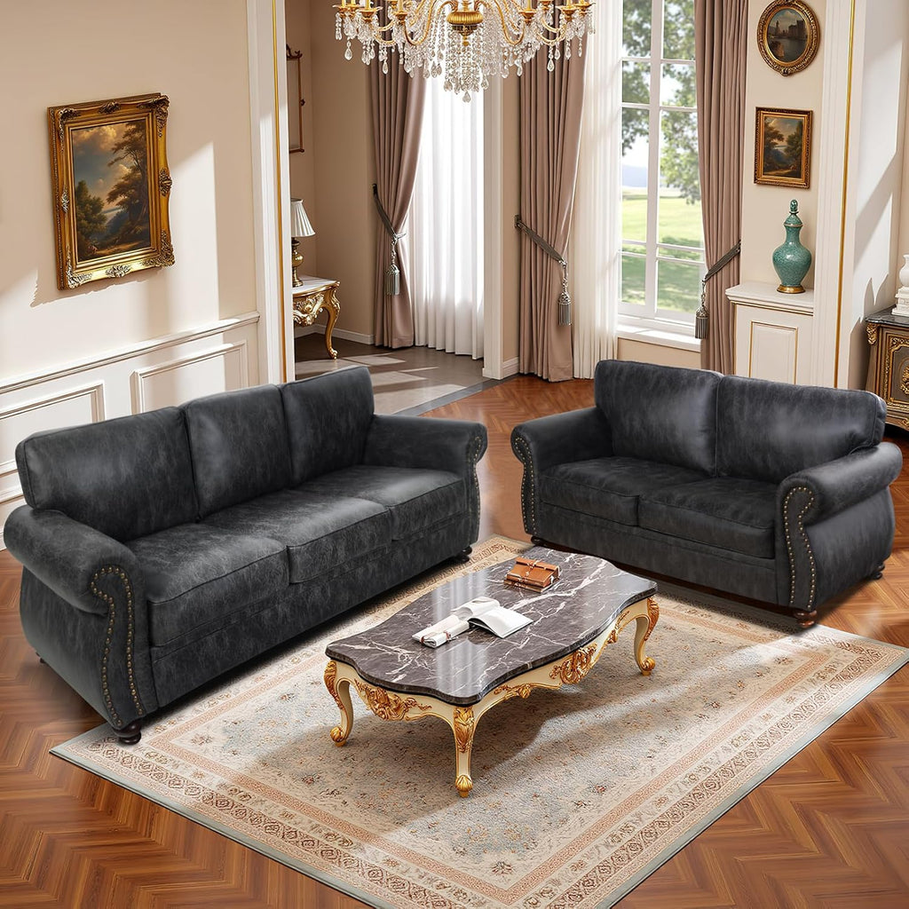 Living Room Furniture Sets,Sofa Sets and Couch Sets for Living Room,Mid-Century Vintage Sofa Couches with Rivet Design