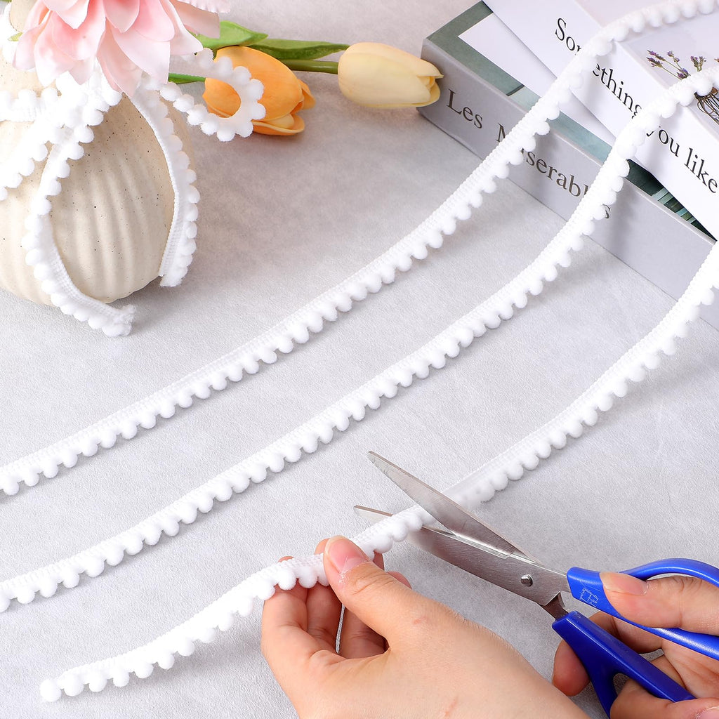 Pom Ribbon White Sewing Ribbon Crafts Pompoms Tassel Lace for DIY Clothes Curta Decoration Sewing Pillow - 10 Yards
