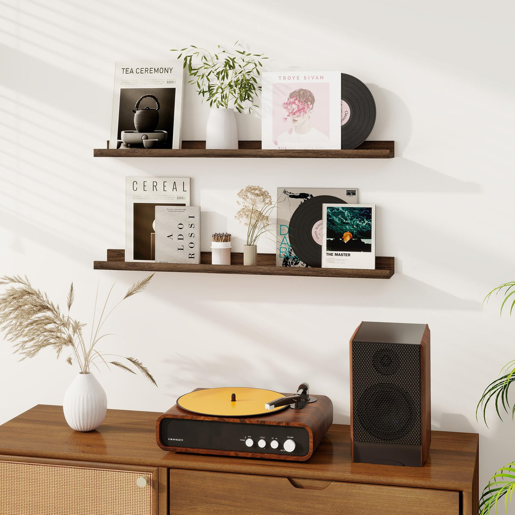 Picture Ledge Shelf for Wall, Floating Shelves Set of 2, 36 Inch Long Floating Shelves with Lip, Walnut