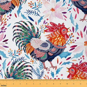 Boho Rooster Soft Polyester No Stretch Fabric by The Yard Flowers Leaves Plant Bohemia Style DIY Fabric by The Yard